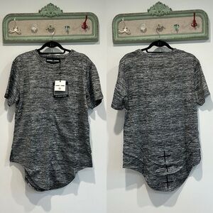 Homme + Femme Heathered grey round hem embroidered black cross athletic top larg